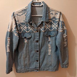 Distressed Aztec Jean Jacket -L